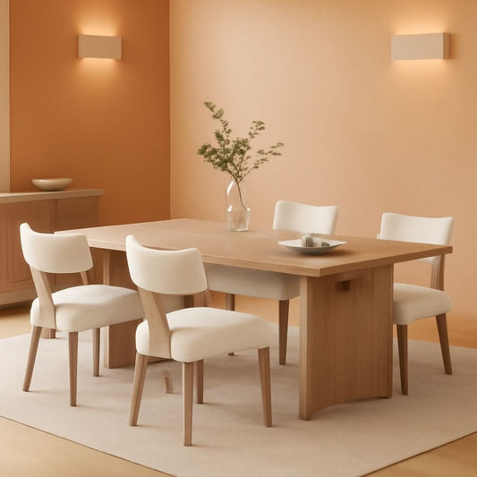 Beige Upholstered Linen Dining Armchairs Wood Legs