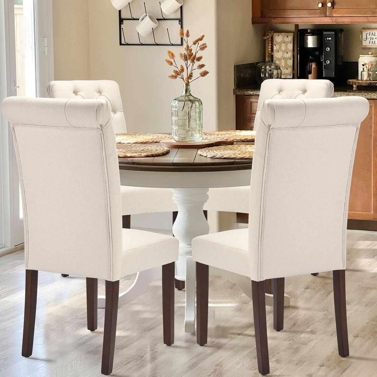 Beige Tufted Upholstered Parsons Dining Chairs Set
