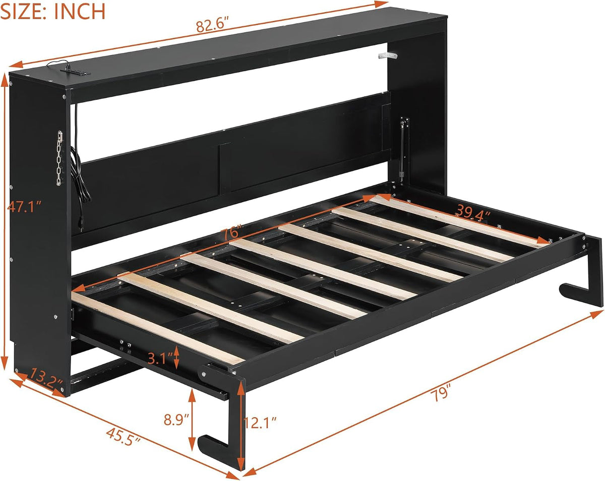 Black Twin Murphy Bed Featuring Integrated Lighting