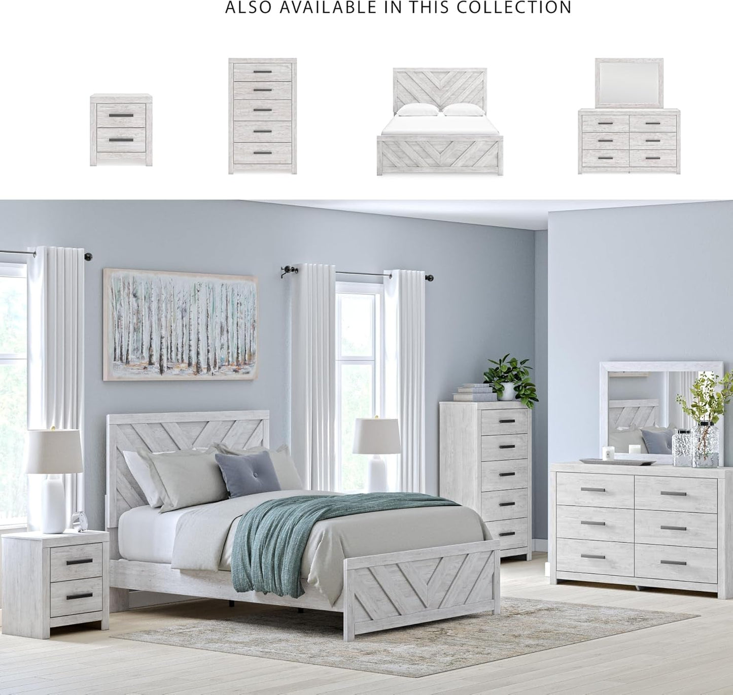 Ashley Cayboni Farmhouse Queen Panel Bed White wash
