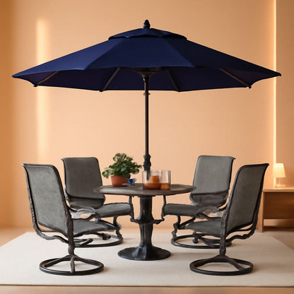 Patio Dining Set for 4 With Navy Umbrella and Padded Chairs