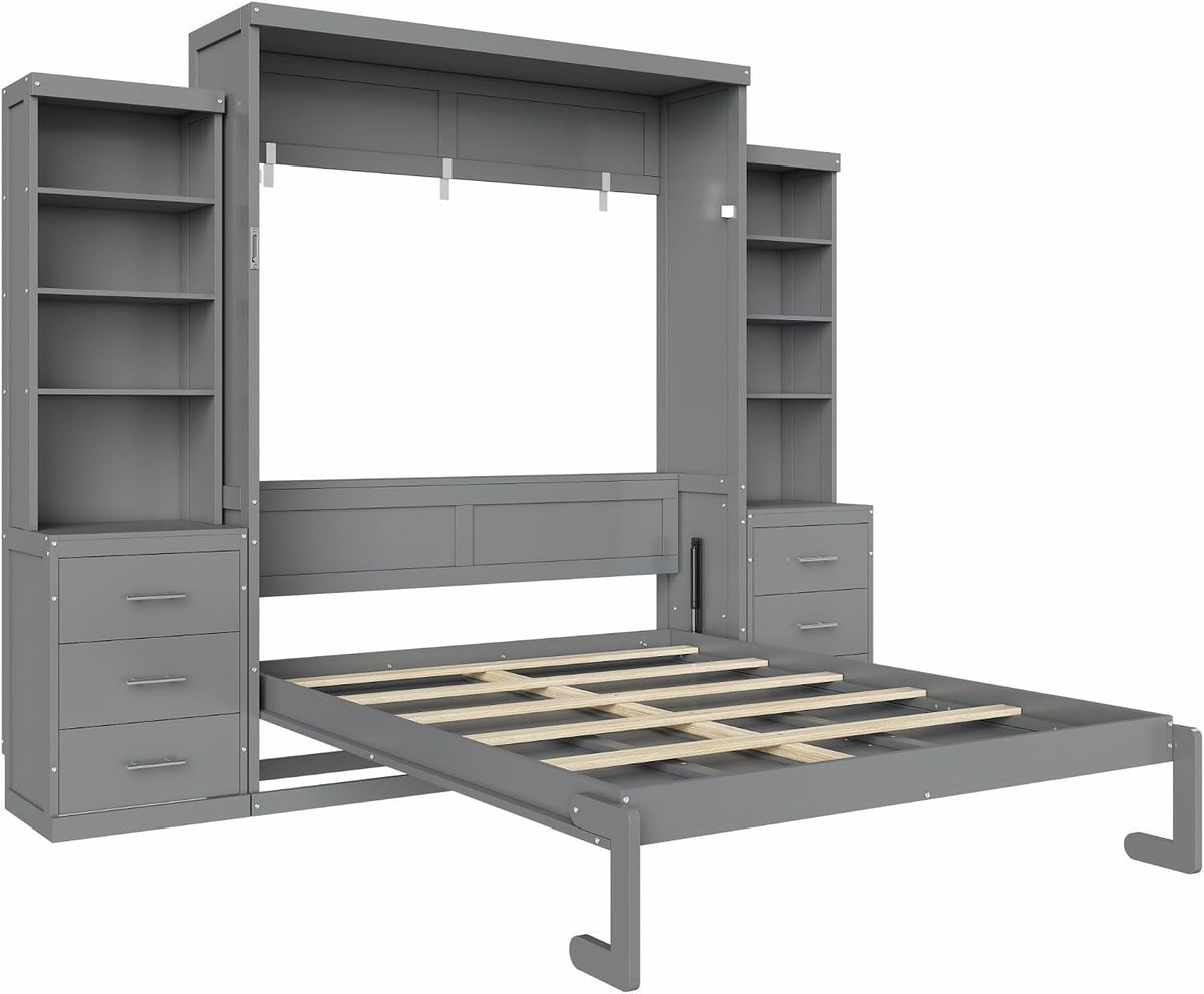Gray Queen Murphy Wall Bed With Multifunctional Storage-4