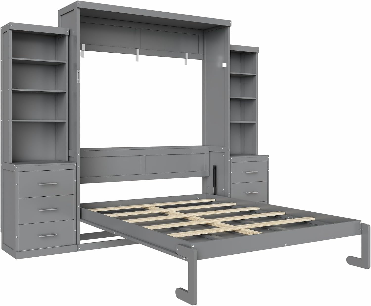Gray Queen Murphy Wall Bed With Multifunctional Storage-4