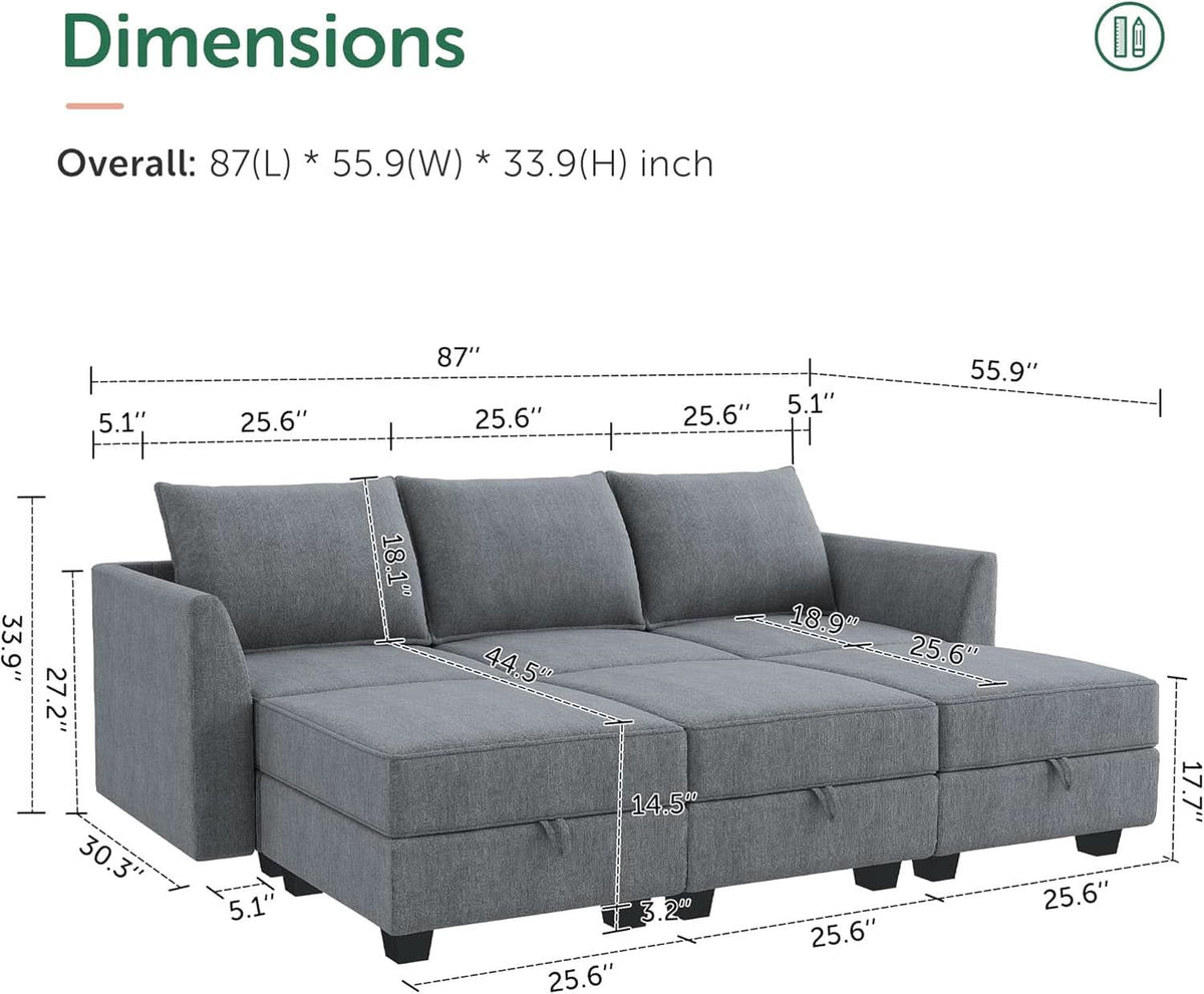 Bluish Grey Transformable Sleeper Sofa With Storage-1
