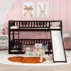 Espresso Solid Pine Full Over Full Bunk Bed With Slide