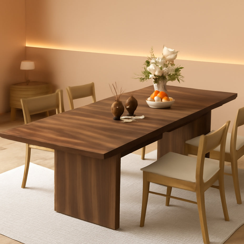 Extendable Walnut Engineered Wood Dining Table For Six