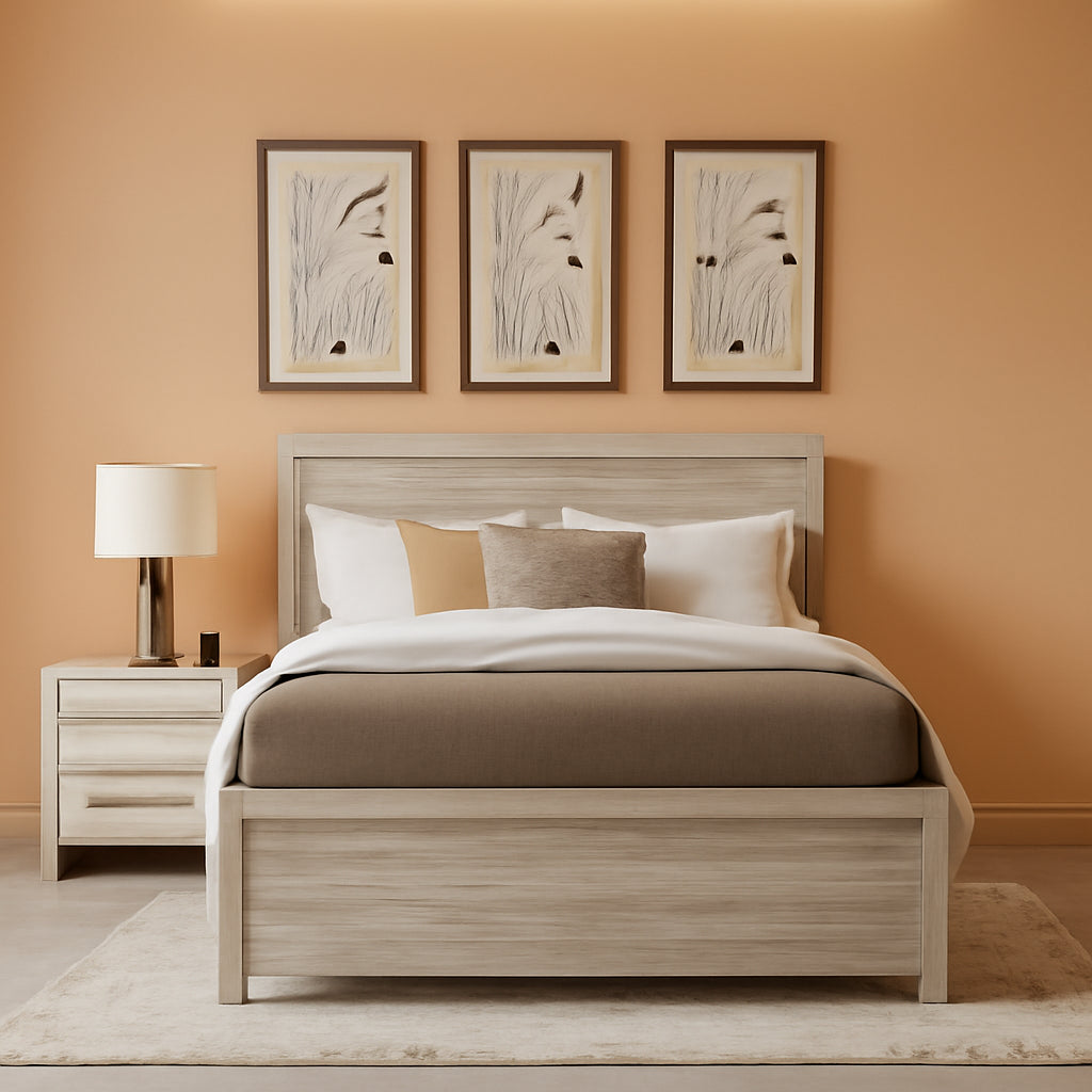 Full Panel Bed Frame Light Gray Engineered Wood Finish
