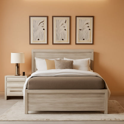 Full Panel Bed Frame Light Gray Engineered Wood Finish