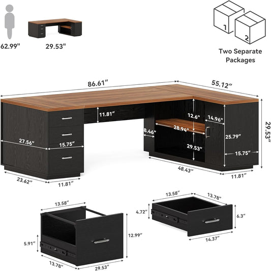 87 Brown Executive Desk Integrated Filing Cabinetry