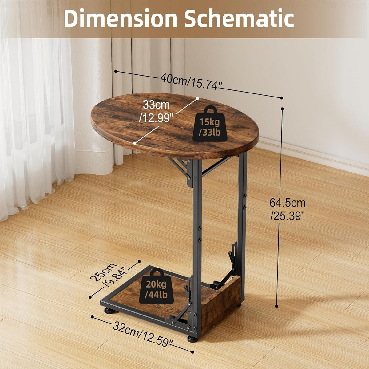 Folding C-Shaped End Table Authentic Walnut Finish