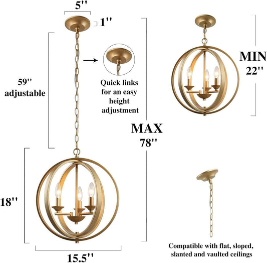 Gilded Orbital Chandelier Three Light Pendant Fixture-1