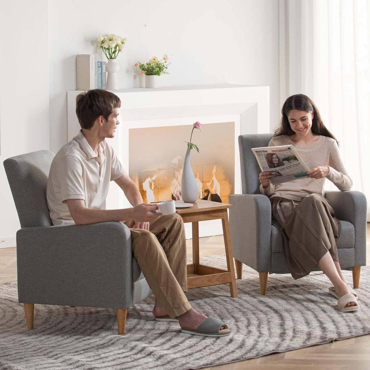 Grey Accent Chairs With Wood Legs For Living Room Space