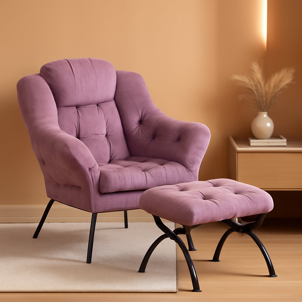 Luxurious Purple Plush Chair With Ottoman Oversized