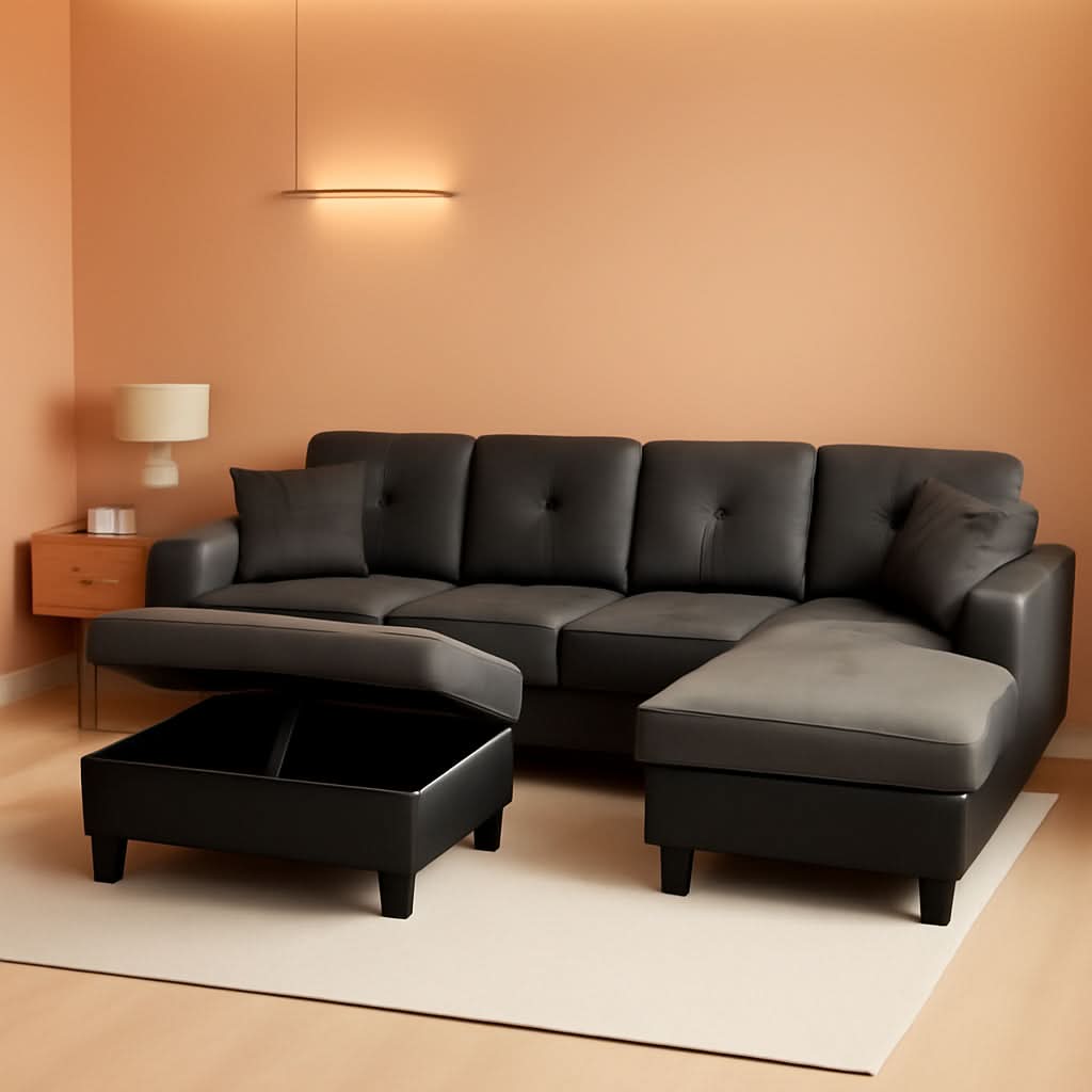 Taupe 105 Inch L Shaped Sectional Sofa With Storage Ottoman