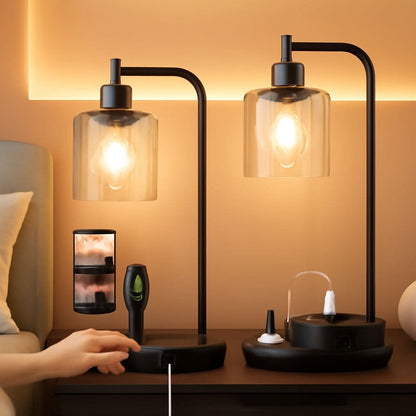 Industrial Table Lamps 2 Pack Black Dimmable USB Ports