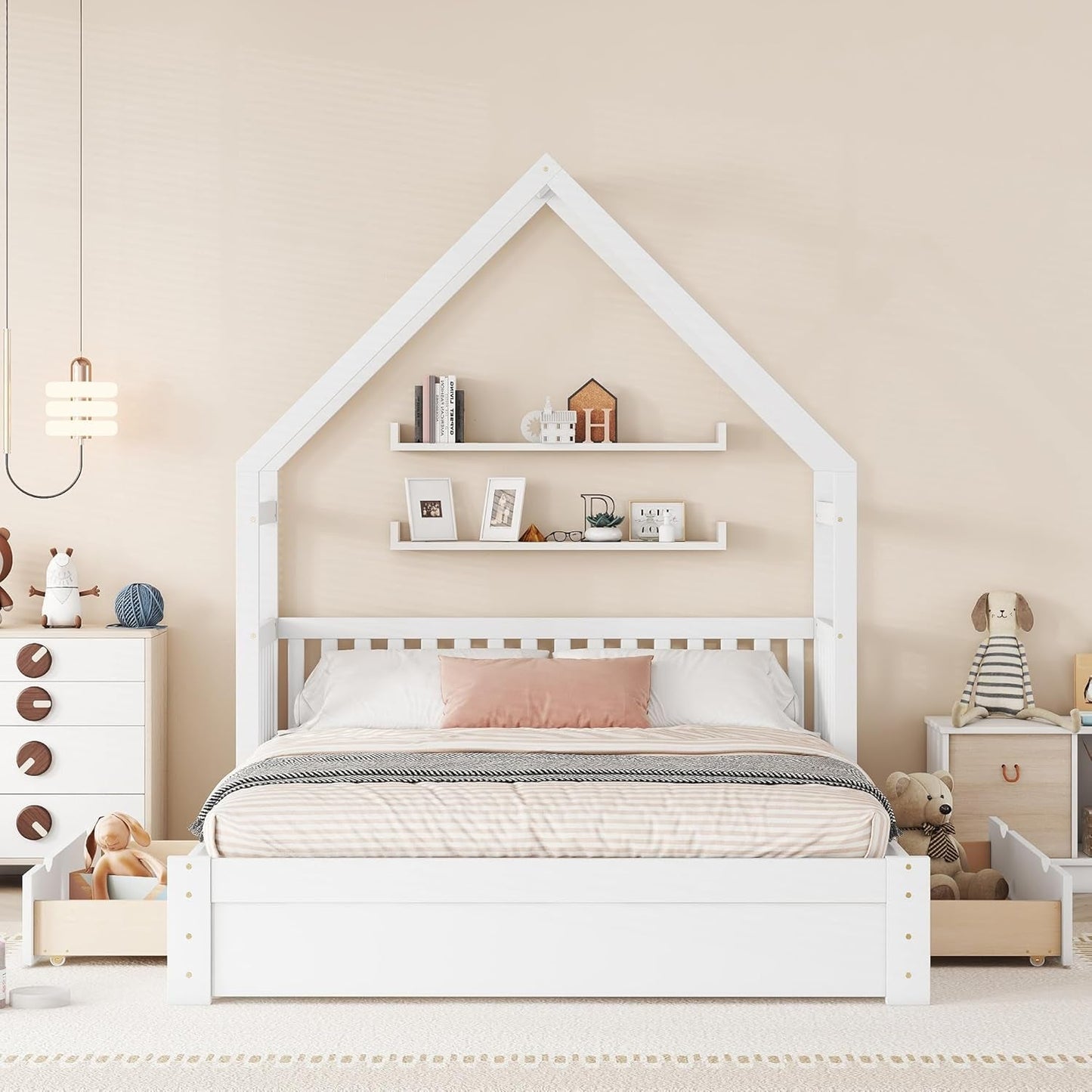 Queen Size Kids House Bed Frame With Under Bed Storage Drawers