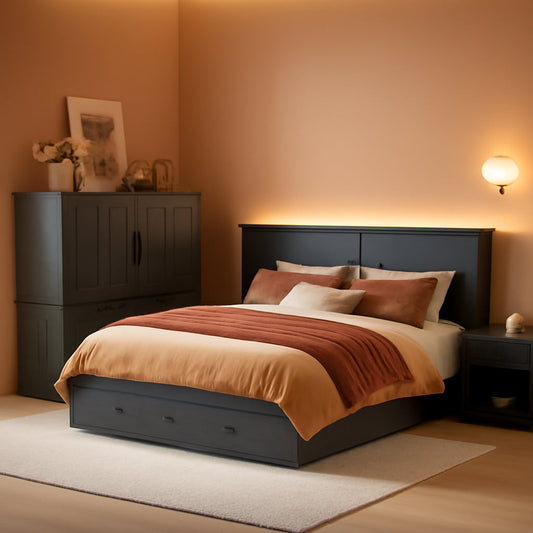 Queen Murphy Cabinet Bed With Hidden Storage Drawer-0