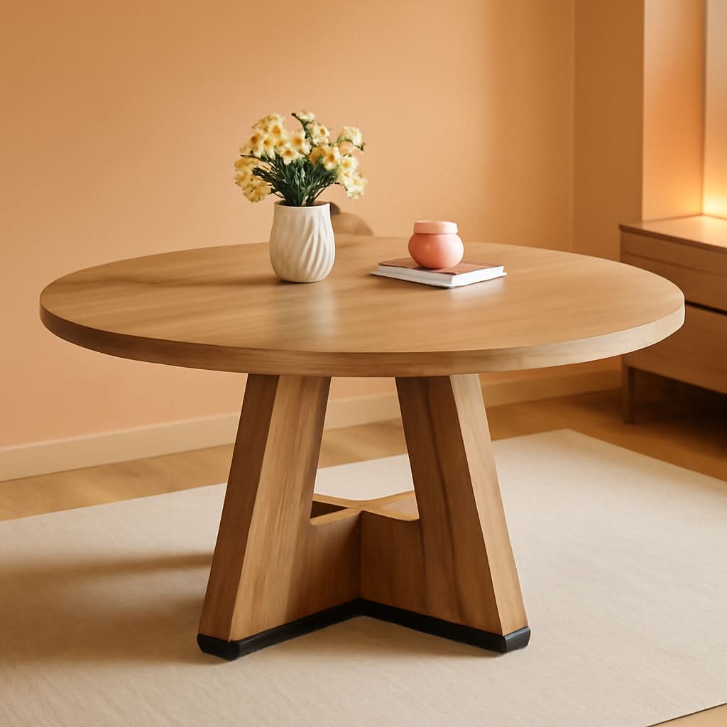 Round Dining Table 47 Inch For 4 To 6 With Wooden Pedestal