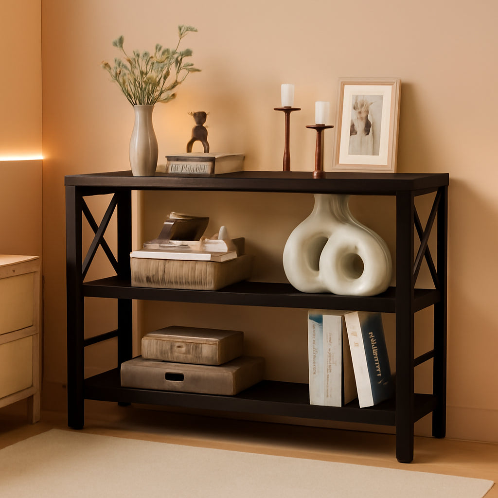 Black 47 Inch Industrial Grade Sofa Table Storage Space