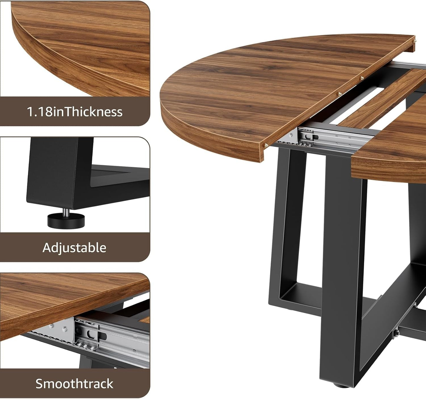 Extendable Round Walnut Dining Table Accommodates Four