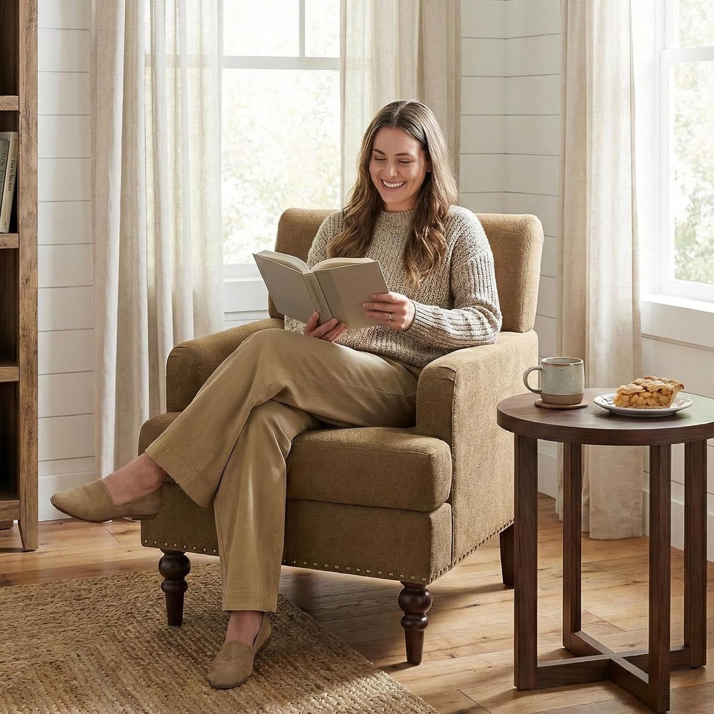 Brown Upholstered Accent Chair With Thick Cushions