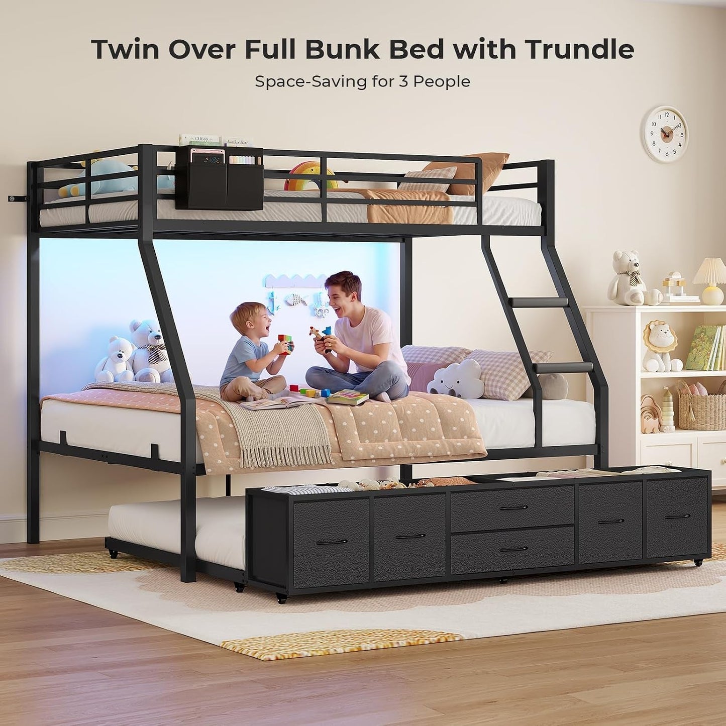 Industrial Grade Metal Twin Over Full Bunk Bed Black