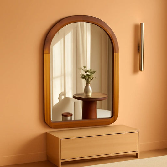 Arched Mirror 24x36 Walnut Brown Wood Frame Wall Mounted