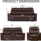 Power Recliner Sofa Set With LED Leather 3 Piece Brown Living Room