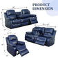 Manual Leather Recliner Sofa Set Blue Living Room Furniture