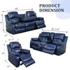 Manual Leather Recliner Sofa Set Blue Living Room Furniture