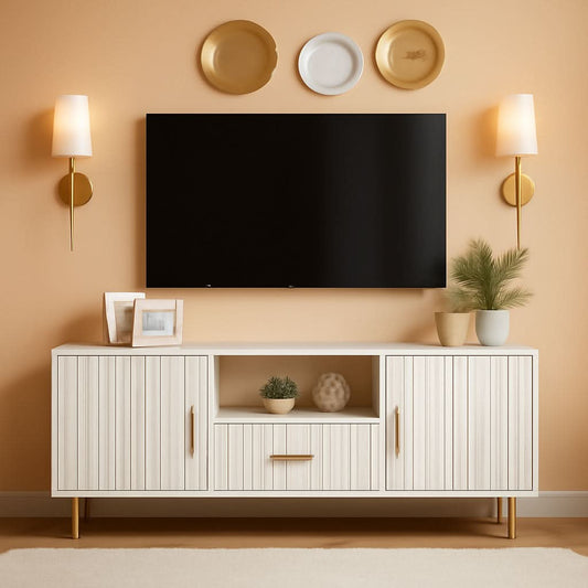White Fluted TV Entertainment Console SixtyFive Inch