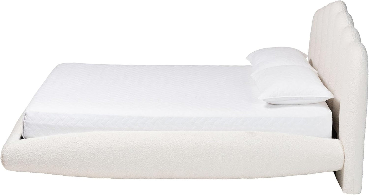 Floating King Bed Cream Boucle Engineered Wood Classic