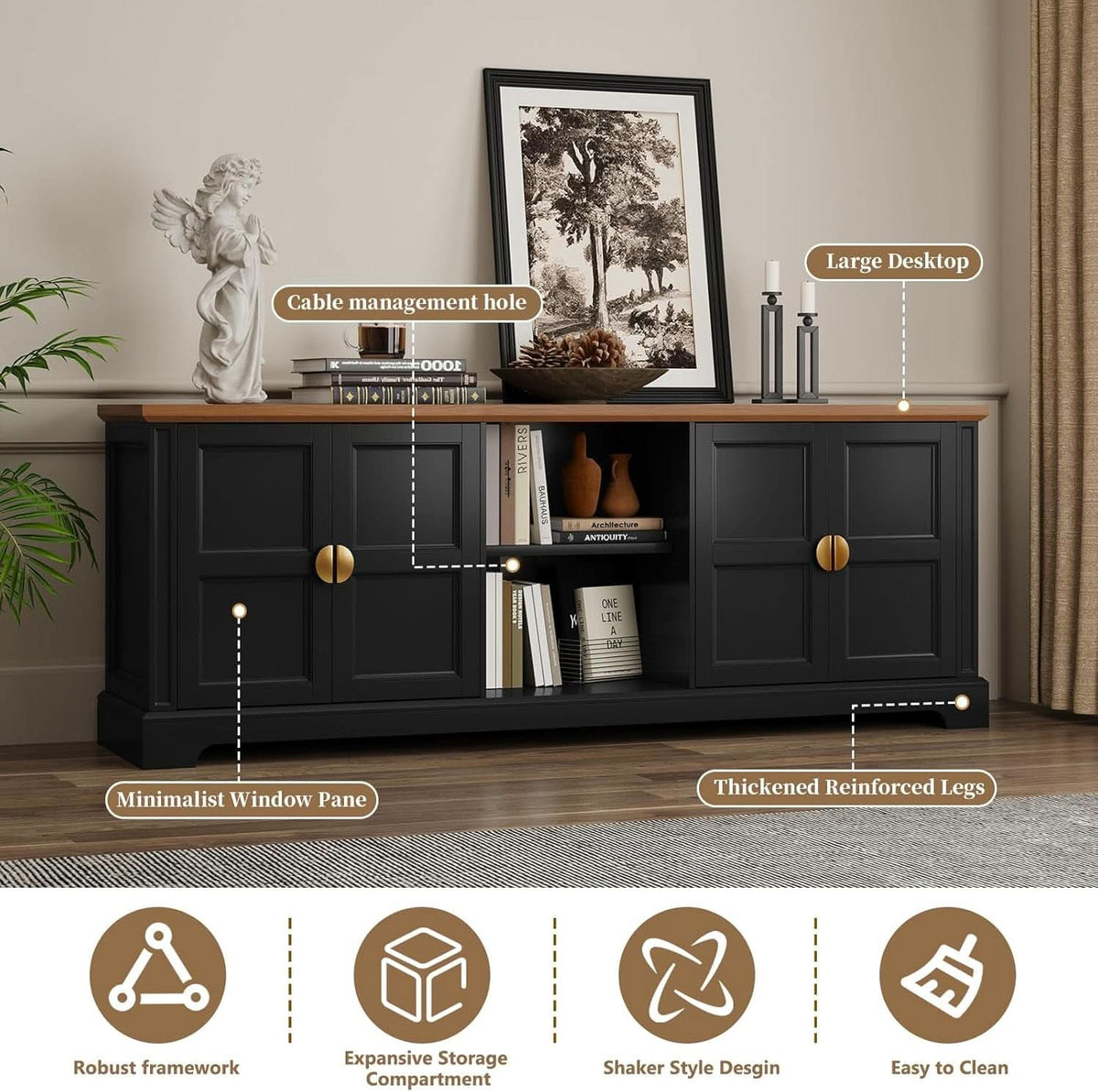 67 Inch TV Stand Entertainment Center Featuring Storage