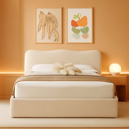 Queen Size Lift Up Storage Bed Curved Headboard Upholstered-0