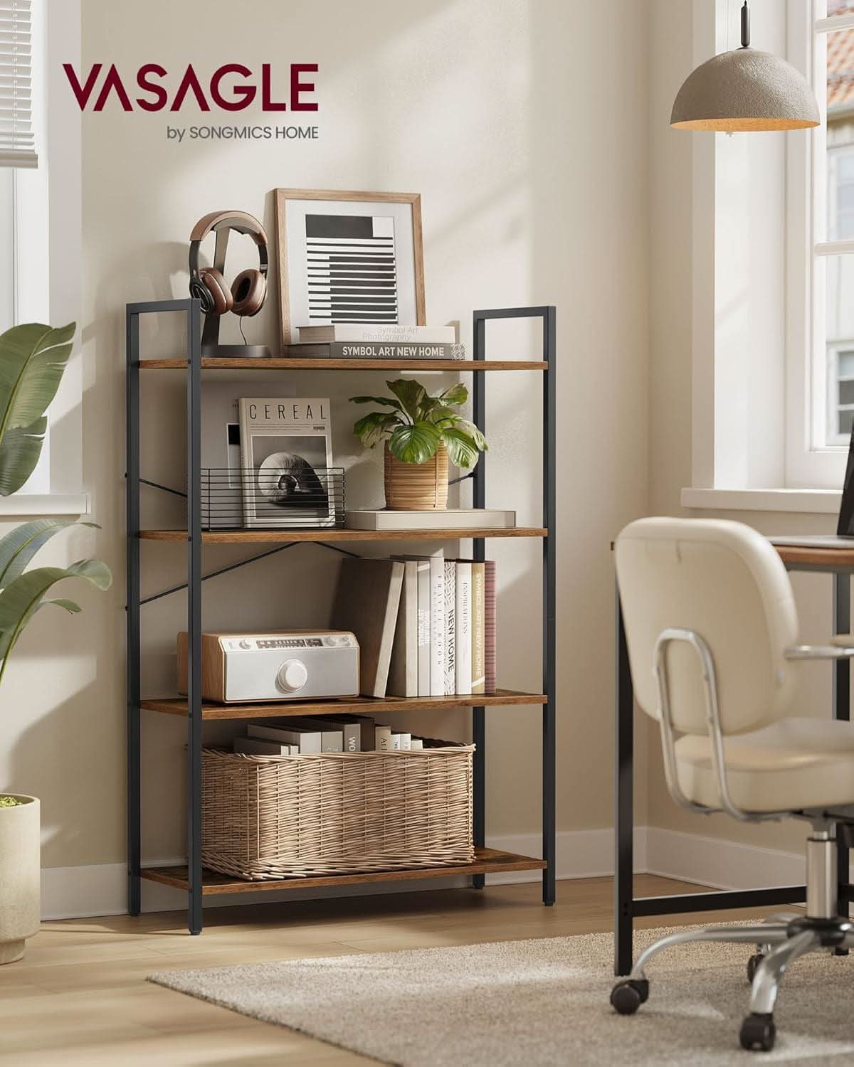 Honey Brown Black Bookcase Featuring Industrial Frame