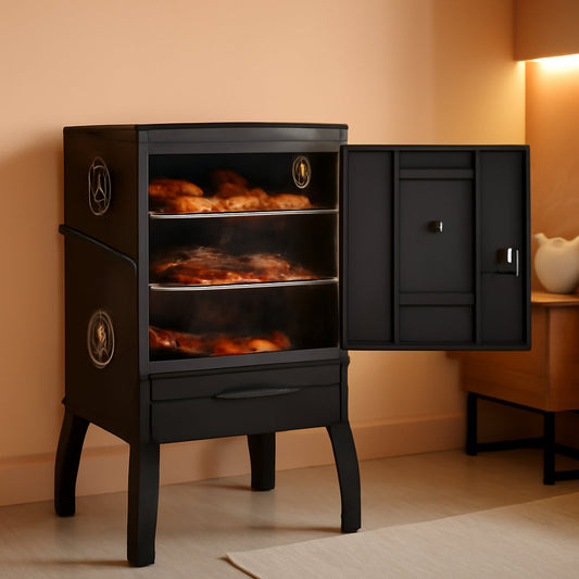 Black Portable Vertical Charcoal Smoker Grill Outdoor