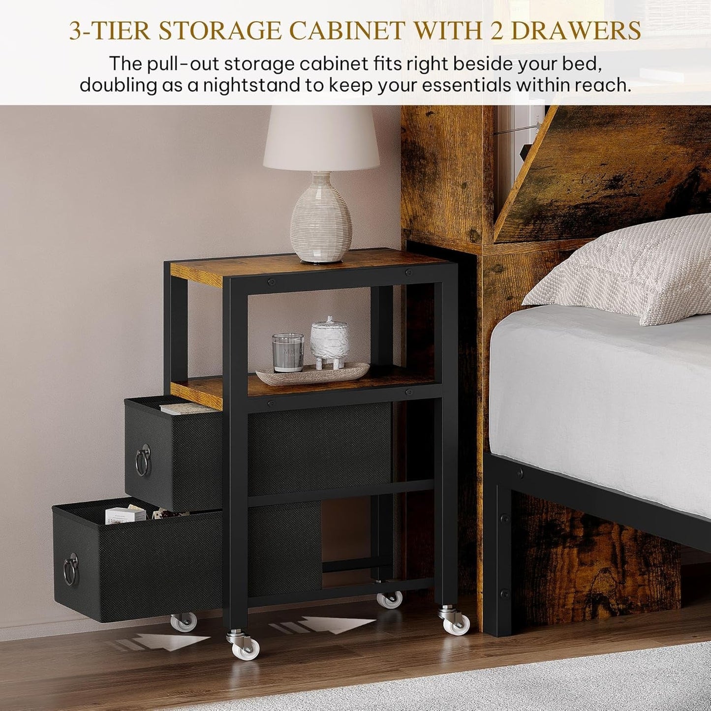 Queen Size Bed Frame With Bookcase Headboard RGBLED