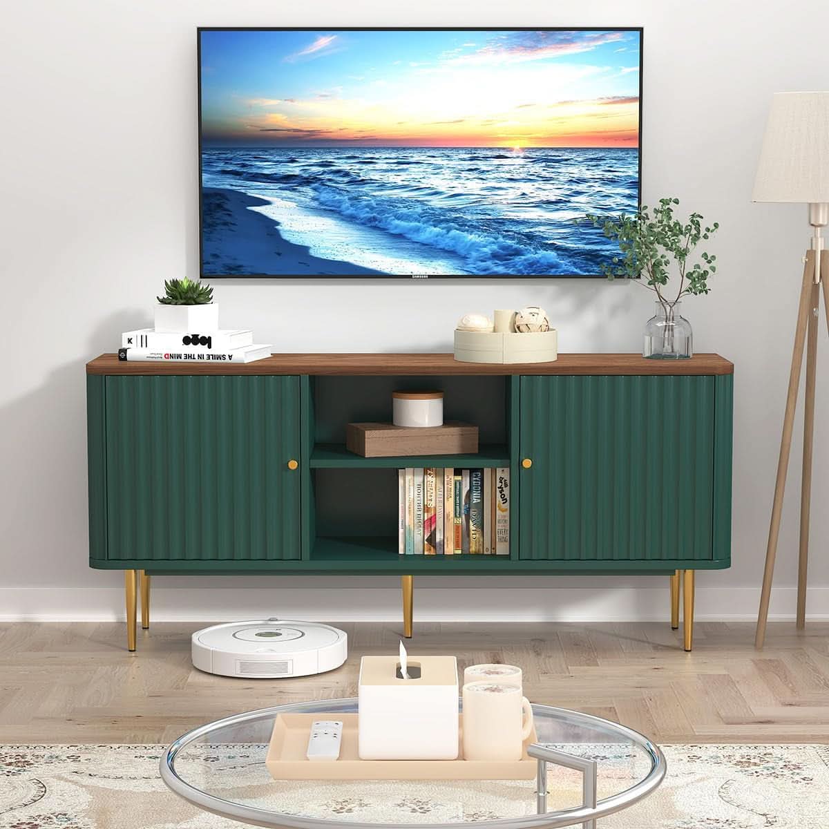 55 Inches Fluted TV Stand Entertainment Center Premium