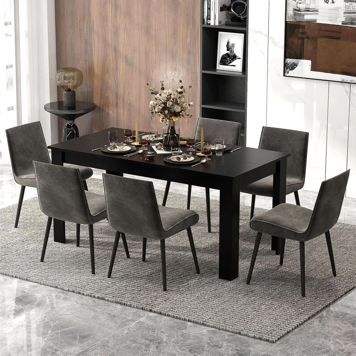 63 Inch Wood Dining Table For Four To Six People Black