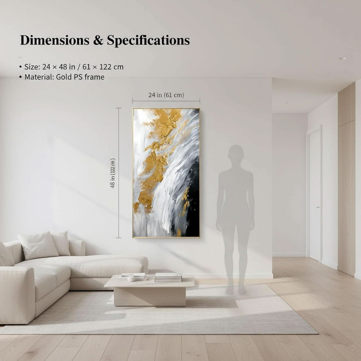Original Abstract Wall Art 24x48 Inches Black White-3