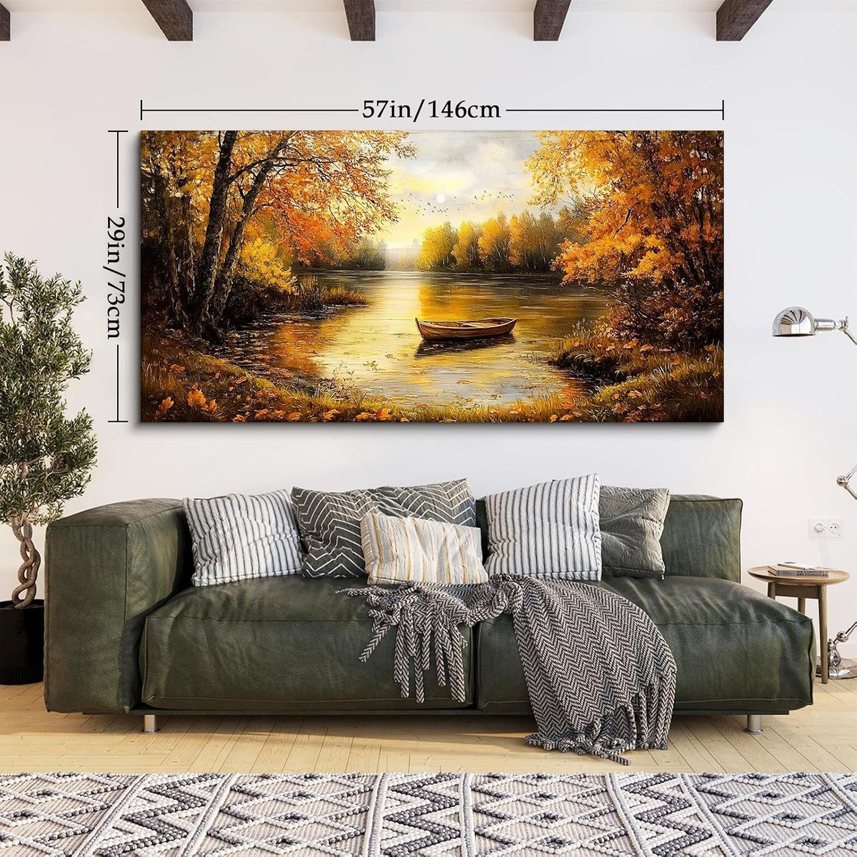 Gold Autumn Landscape Canvas Decor Wall Art 29x57 Inches