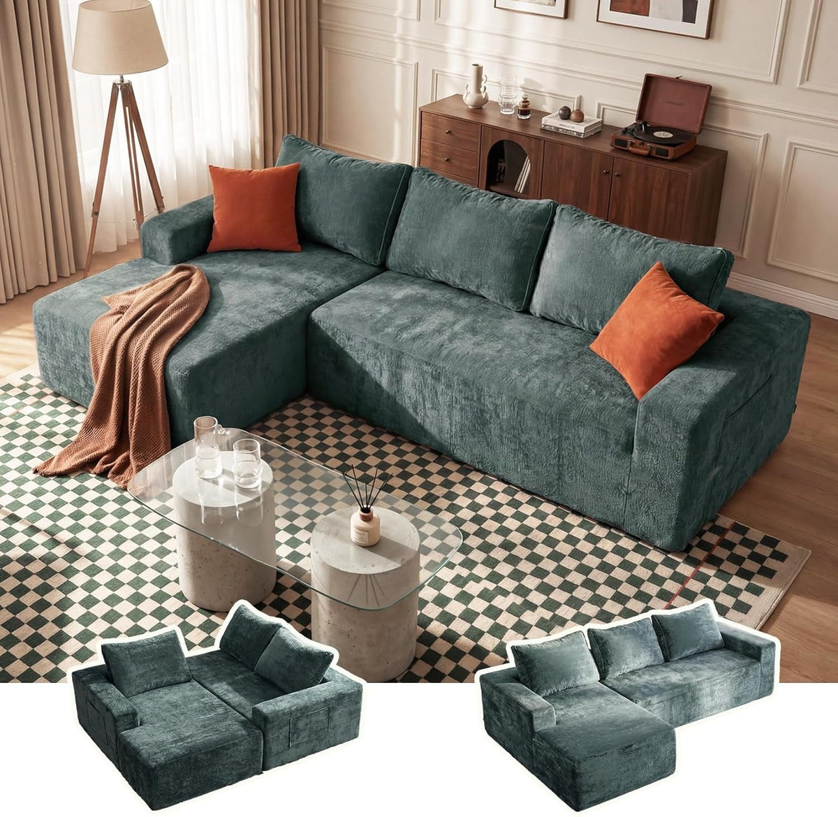 95 Inch Luxurious Sectional Sofa Memory Foam Cushions