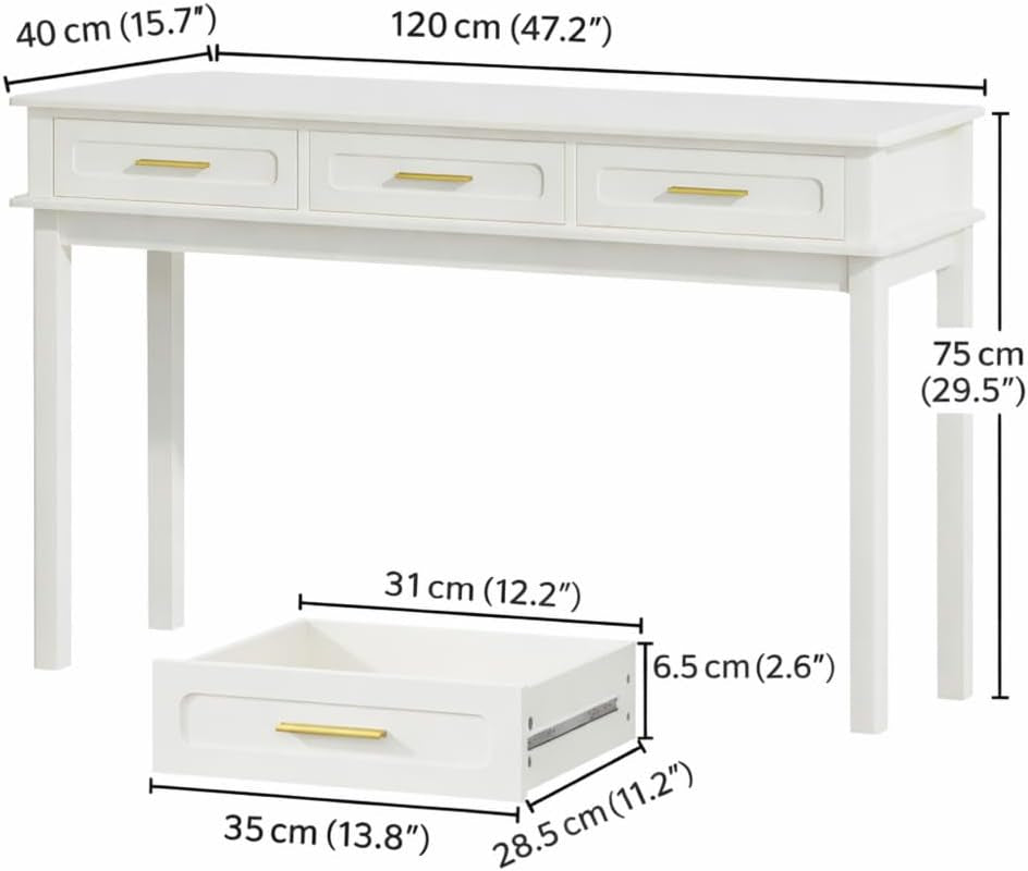 Cream White Vanity Desk Featuring Contemporary Drawers