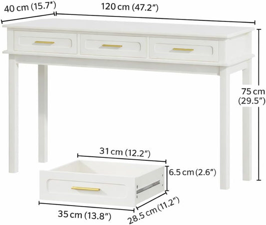 Cream White Vanity Desk Featuring Contemporary Drawers