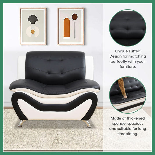 Leather Sofa Set 3 Piece Living Room Furniture In Black And White