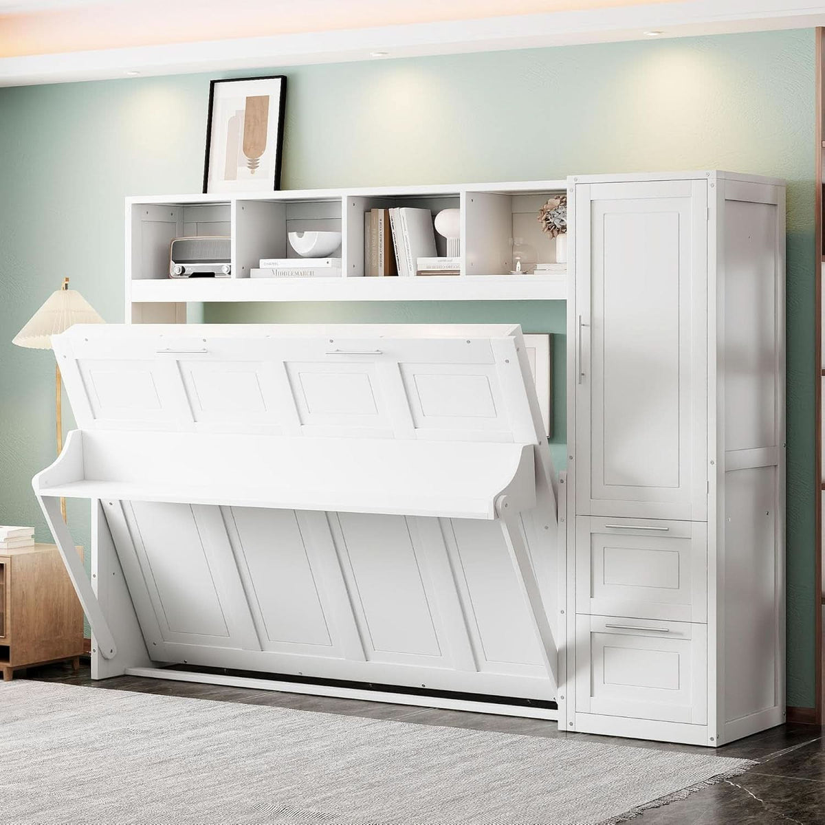 Snow White Murphy Wall Bed Industrial Locking Mechanism-2