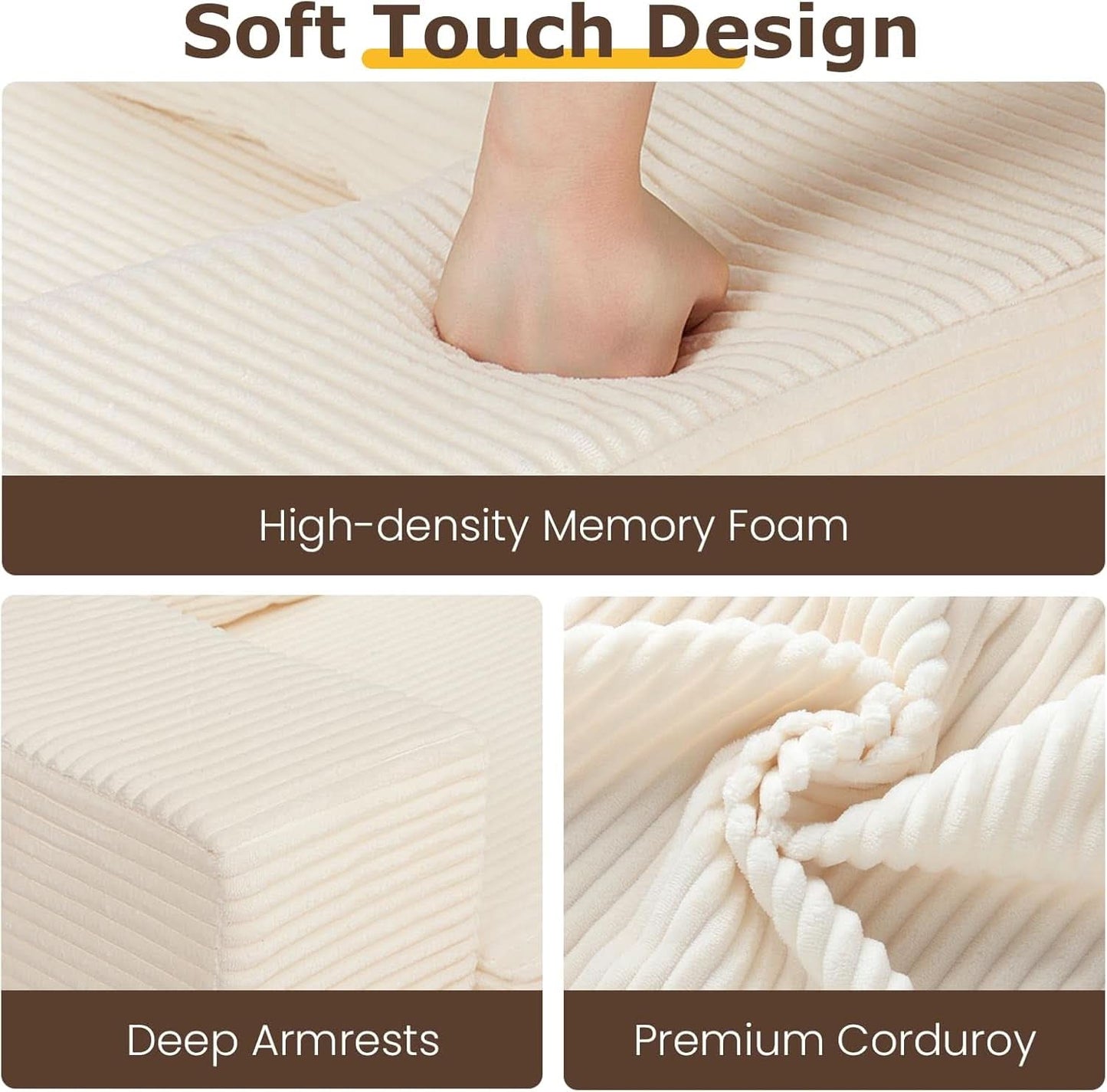 Corduroy Convertible Sofa Bed Three In One BeigeTone Sleeper
