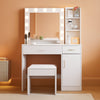 White Vanity Desk With Illuminated Cosmetics Storage