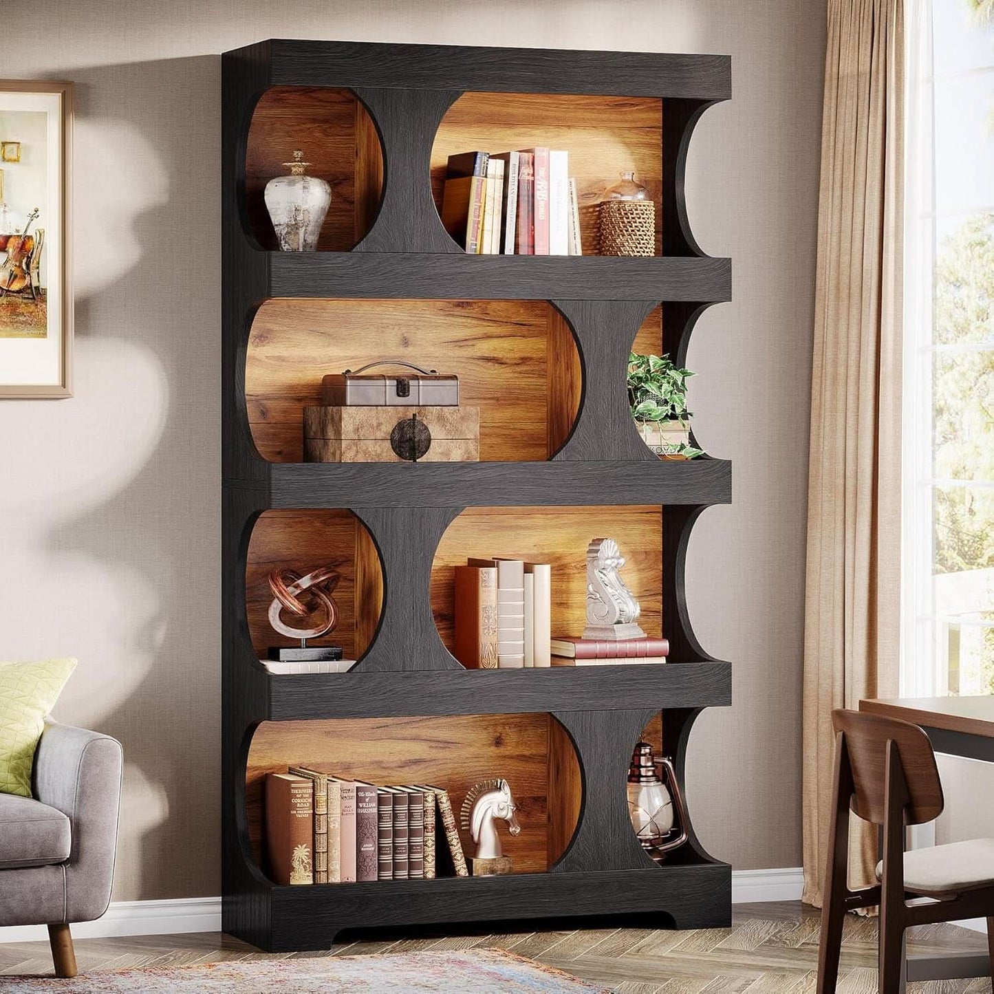 Blackened 71 Inch Tall Architectural Walnut Bookcase