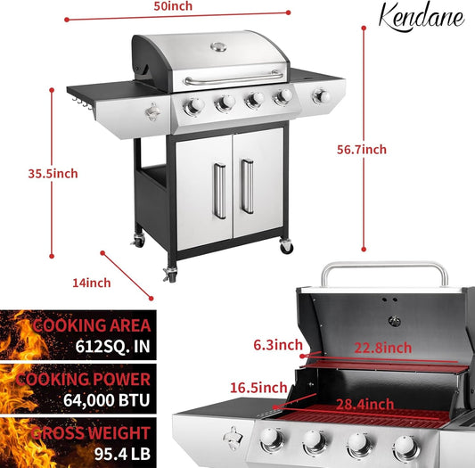 Four Burner Propane Grill With Barbecue Side Burner
